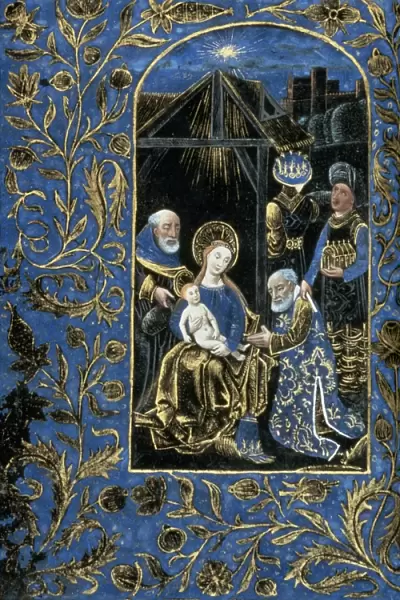 ADORATION OF MAGI. Illumination from a Flemish Book of Hours, late 15th century
