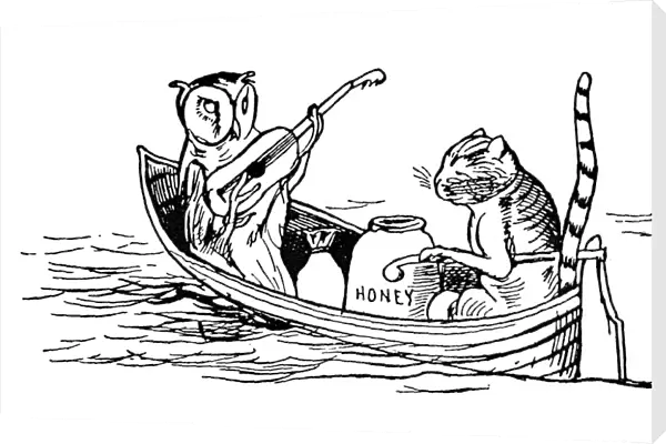 THE OWL AND THE PUSSYCAT. Drawing by Edward Lear from his book Nonsense Songs, Stories, Botany and Alphabets, first published in 1871