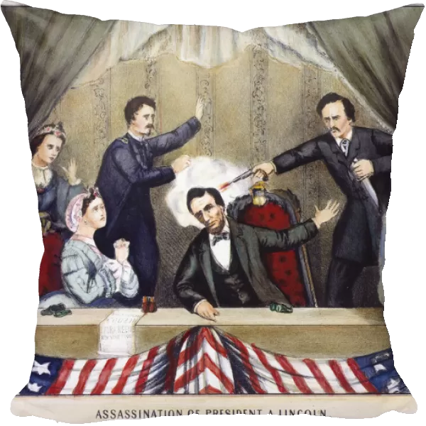 LINCOLN ASSASSINATION. The assassination of Abraham Lincoln by John Wilkes Booth at Fords Theatre, Washington D. C. 14 April 1865. Contemporary lithograph