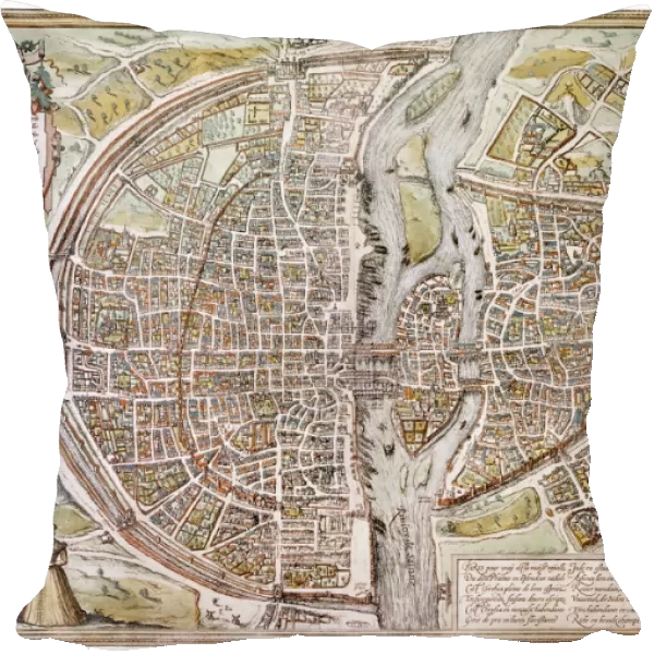PARIS MAP, 1581. Map of Paris, France, by Georg Braun from Civitates Orbis Terarum, 1581