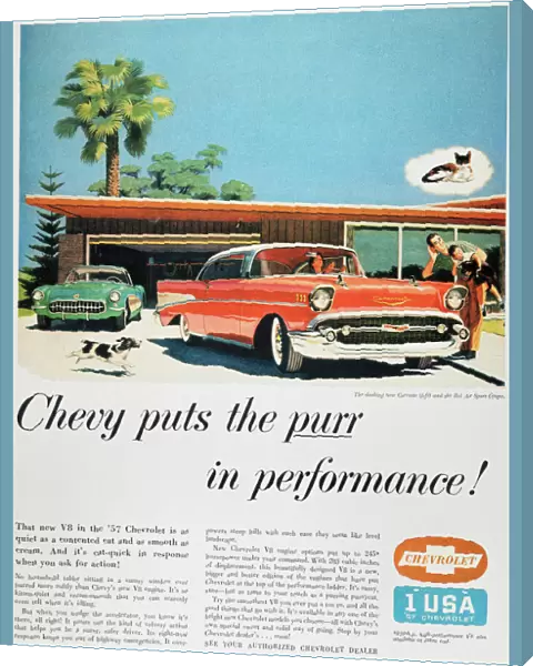 CHEVROLET AD, 1957. Chevrolet automobile advertisement from an American magazine, 1957