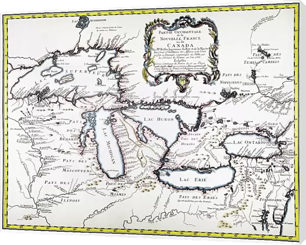 GREAT LAKES MAP, 1755. French engraved map of the Great Lakes, 1755
