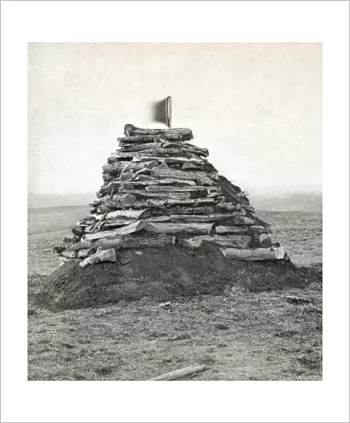 LITTLE BIGHORN MONUMENT. Monument on Custers Hill, containing all the bones found at the site of the Battle of Little Bighorn. Photograph by Stanley Morrow, c1876