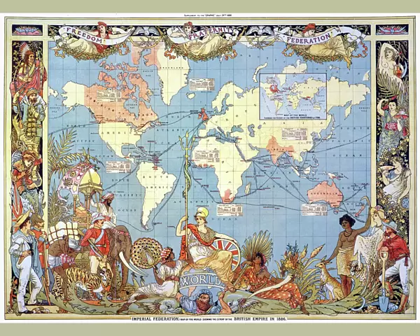 MAP: BRITISH EMPIRE, 1886. Map, 1886, of the British Empire by Walter Crane