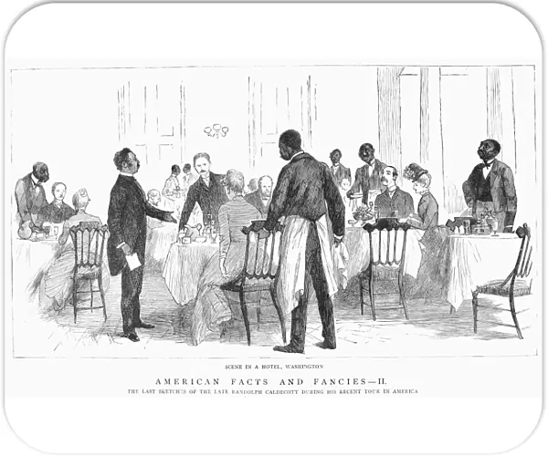 WASHINGTON: HOTEL, 1886. The dining room of a Washington, D. C. hotel. Wood engraving, 1886, after an illustration by Randolph Caldecott