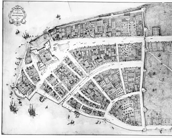 NEW YORK, 17th CENTURY. Rectified redraft of the Castello Plan of 1660, the earliest known plan of New Amsterdam