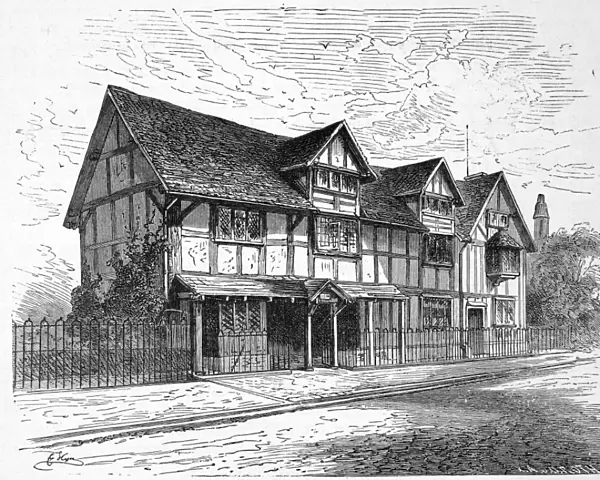 SHAKESPEARE: HOUSE. The house on Henley Street in Stratford-on-Avon in which it is thought that Shakespeare was born in 1654. Line engraving, 19th century