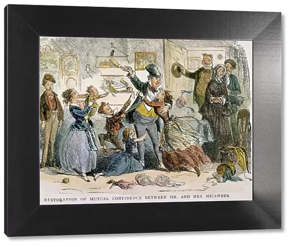 DICKENS: DAVID COPPERFIELD. A happy family scene at the Micawbers: engraving, 19th century, for Charles Dickens David Copperfield