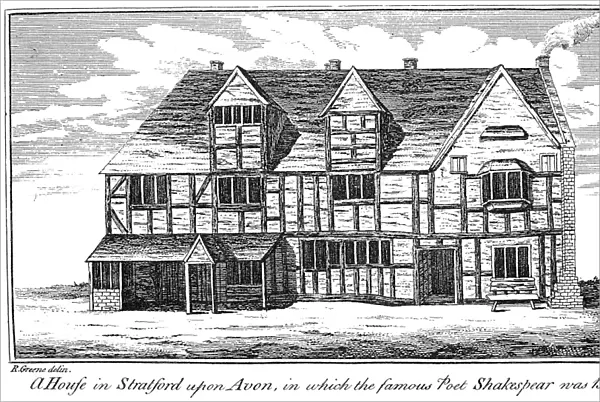 SHAKESPEARE: BIRTHPLACE. The house at Stratford-on-Avon in which it is thought that William Shakespeare was born. Copper engraving, 1769