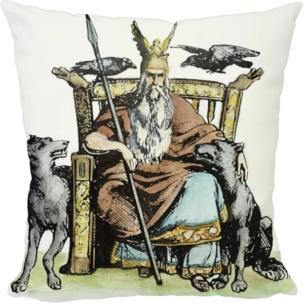 NORSE GOD ODIN (WODEN). God of wisdom, poetry, war and agriculture. Line engraving