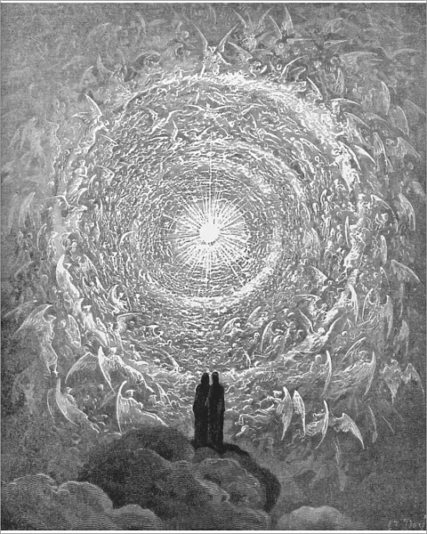 DANTE: PARADISE. The Saintly Throng in the Form of a Rose (Canto 31, lines 1-3). Wood engraving by Gustave Dor