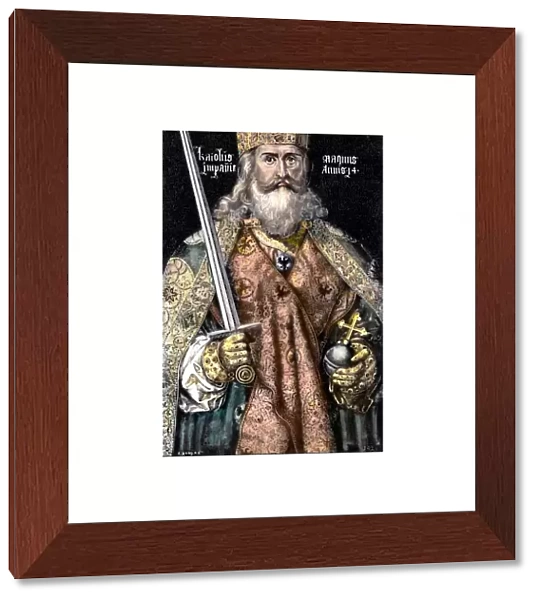 CHARLEMAGNE (742-814). King of the Franks, 768-814, and Emperor of the West, 800-814. Wood engraving, German, 19th century, after a painting, c1512, by Albrecht Durer