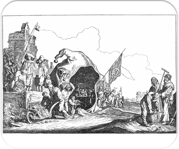 TULIP MANIA, 1637. The Fools Cap. Dutch cartoon engraving, 1637, lampooning tulip mania, the wild speculative trade in tulips that crashed that same year
