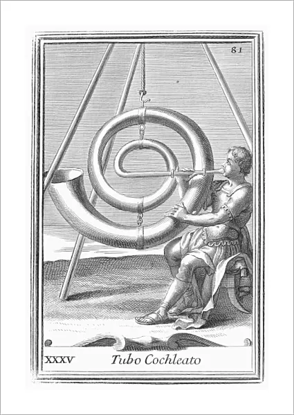 VOICE AMPLIFIER. An imaginary voice amplifier, based on the ideas of Athanasius Kircher. Copper engraving, 1723, by Arnold van Westerhout