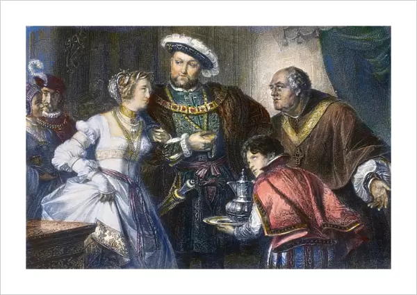 HENRY VIII AND ANNE BOLEYN. The first meeting of King Henry VIII of England and Anne Boleyn. Steel engraving, 19th century