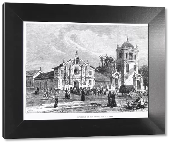 EL SALVADOR: CATHEDRAL. The cathedral of San Miguel in San Salvador, capital of El Salvador. Wood engraving, English, 1891