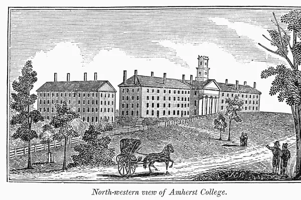 AMHERST COLLEGE, 1839. Northwestern view of Amherst College, established 1821 at Amherst, Massachusetts. Wood engraving, 1839