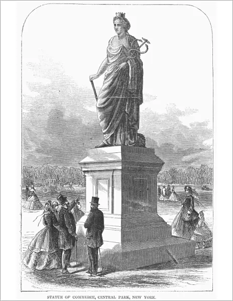 NYC: CENTRAL PARK, 1866. The statue of Commerce in Central Park, New York. American engraving, 1866