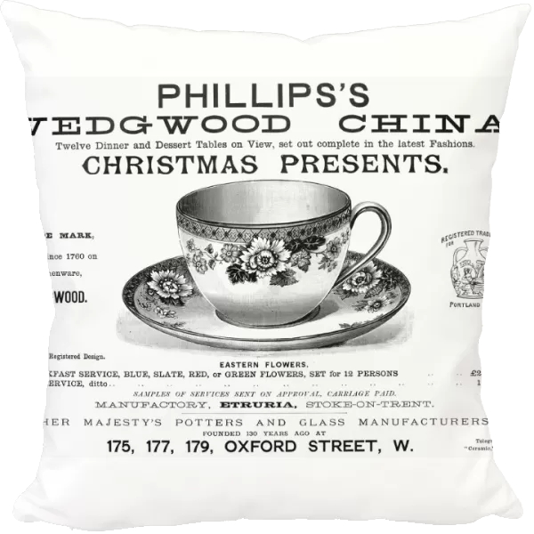 TEA CUP, 1890. English newspaper advertisement for Phillips Wedgwood China, 1890
