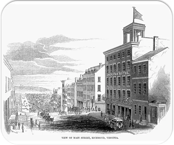 RICHMOND, VIRGINIA, 1853. View of Main Street, Richmond, Virginia. Wood engraving, American, 1853