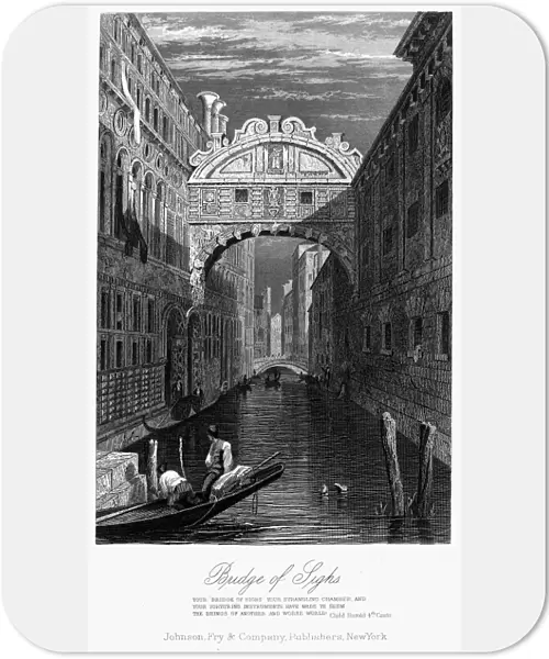VENICE: BRIDGE OF SIGHS. View of the Bridge of Sighs in Venice, Italy. Steel engraving, American, 19th century