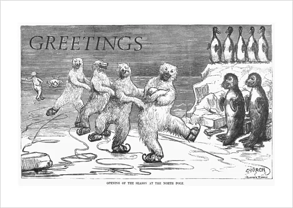 CHRISTMAS: POLAR BEARS. Opening of the season at the North Pole. Illustration by Frederick Stuart Church, 1875