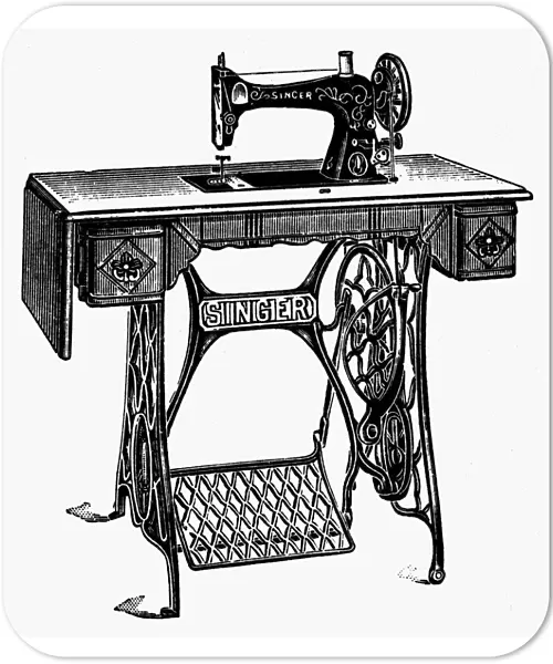SINGER SEWING MACHINE. 19th century wood engraving
