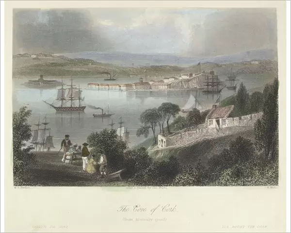 IRELAND: COVE OF CORK. View of the Cove of Cork (also known as Queenstown, or Cobh) in Cork Harbor, Ireland. Steel engraving, English, c1840, after William Henry Bartlett