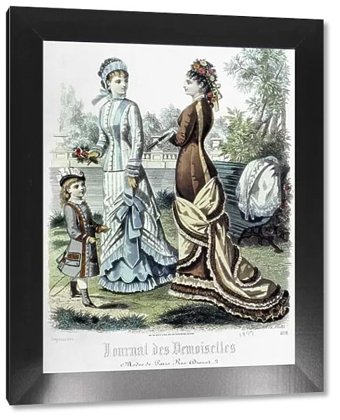 WOMENs FASHION, 1877. French fashion plate from Journal des Demoiselles, 1877