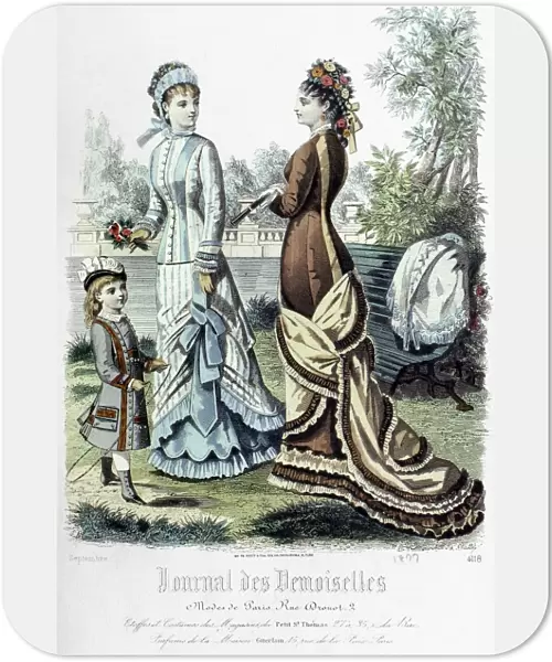 WOMENs FASHION, 1877. French fashion plate from Journal des Demoiselles, 1877