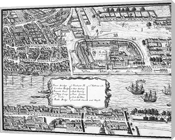 TOWER OF LONDON, 1560. Detail from the Agas map of 1560 showing the Tower of London on the Thames River