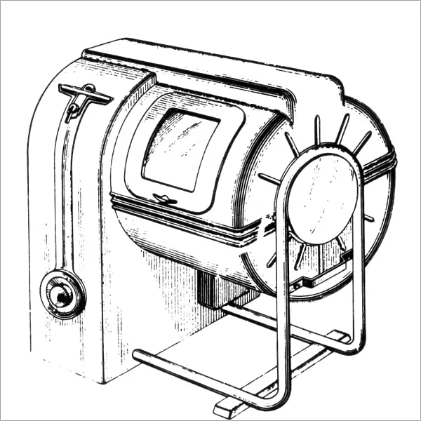 WASHING MACHINE, 1939. Washing machine cabinet, patented in 1939 by Hyman D. Brotman of Detroit, Michigan. Line engraving