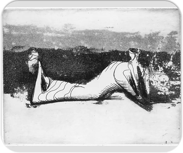 MOORE: RECLINING FIGURE. Draped Reclining Figure. Aquatint and engraving by Henry Moore, 1951