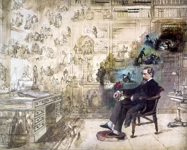 CHARLES DICKENS (1812-1870). English novelist. Dickens Dream. Unfinished oil painting by Robert William Buss, 1870s