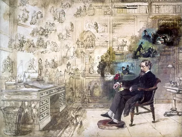 CHARLES DICKENS (1812-1870). English novelist. Dickens Dream. Unfinished oil painting by Robert William Buss, 1870s