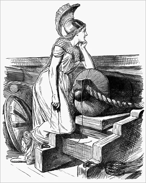 CIVIL WAR: CARTOON, 1861. Britannia waits for a response to her protest to the United States government over the removal of Confederate commissioners to England and France from the British mail steamer Trent by a Union ship on 8 November 1861. Contemporary English cartoon