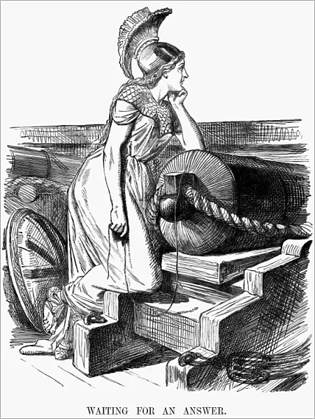 CIVIL WAR: CARTOON, 1861. Britannia waits for a response to her protest to the United States government over the removal of Confederate commissioners to England and France from the British mail steamer Trent by a Union ship on 8 November 1861. Contemporary English cartoon