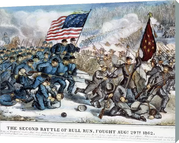 SECOND BULL RUN, 1862. The Second Battle of Bull Run (Manassass, Virginia), 29-30 August 1862: contemporary lithograph by Currier & Ives