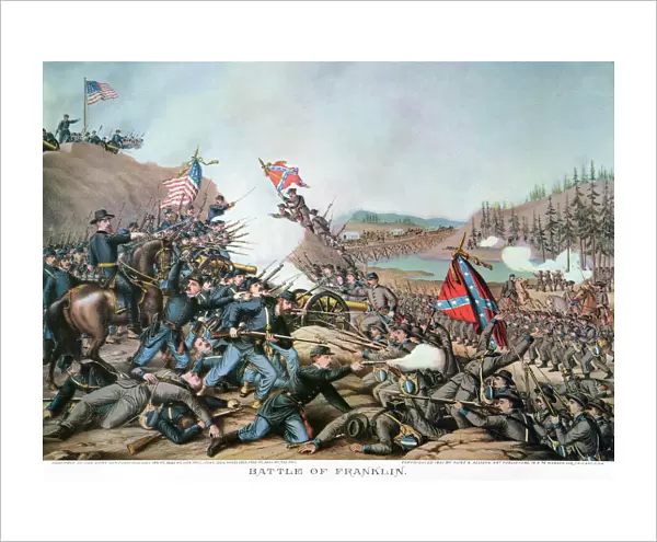 BATTLE OF FRANKLIN, 1864. The Battle of Franklin, Tennessee, 30 November 1864. Lithograph, 1891, by Kurz & Allison