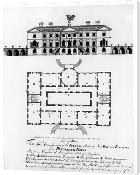 Design submitted by James Diamond in the competition for the Presidents House, c1792