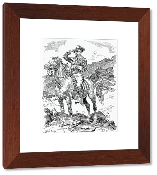 The Rough Rider. An English cartoon tribute by Bernard Partridge published on Theodore Roosevelts succession to the presidency in 1901