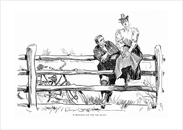 Is Bicycling Bad For The Heart? Pen and ink drawing, 1897, by Charles Dana Gibson (1867-1944)