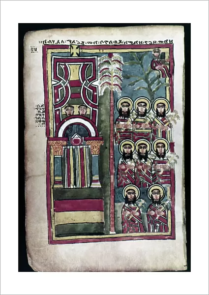 The Entry into Jerusalem (right-hand page). Addis Ababa manuscript. Ethiopia. Before 1350