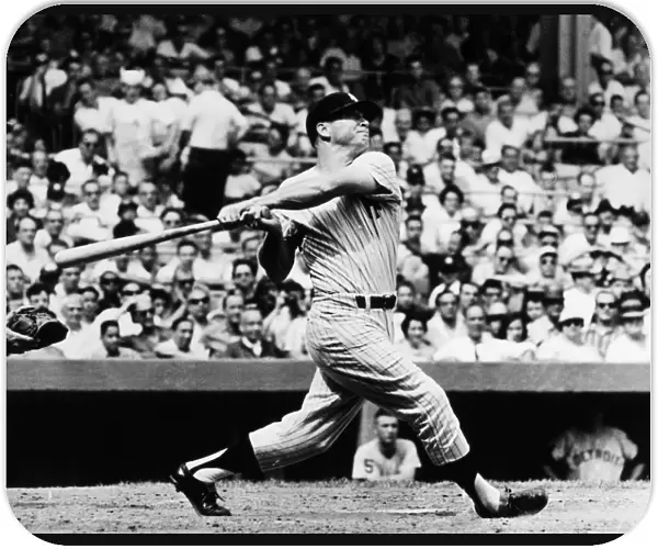 American baseball player. As a member of the New York Yankees, hitting his 49th home run of the season against the Detroit Tigers at Yankee Stadium in the Bronx, New York City, 3 September 1961