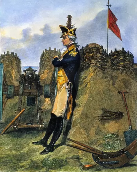 (1755-1804). Hamilton at Yorktown in 1781. Steel engraving, 1858, after a painting by Alonzo Chappel