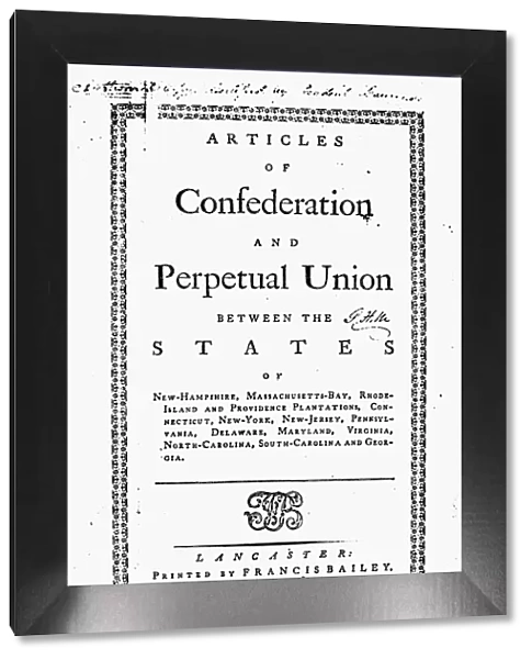 Title page of the first printed copy of the Articles of Confederation, 1777