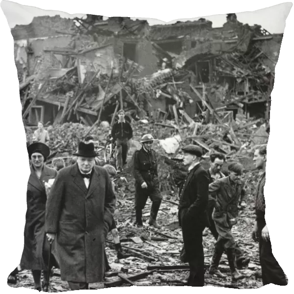 (1874-1965). Sir Winston Leonard Spencer Churchill. English statesman and writer. Prime Minister Churchill inspecting bomb damage in the Battersea area of London, England, the morning after a German air raid, 1940