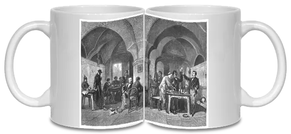 The tavern in Leipzig, Germany, where part of the action in Goethes Faust takes place. Wood engraving, English, 1875