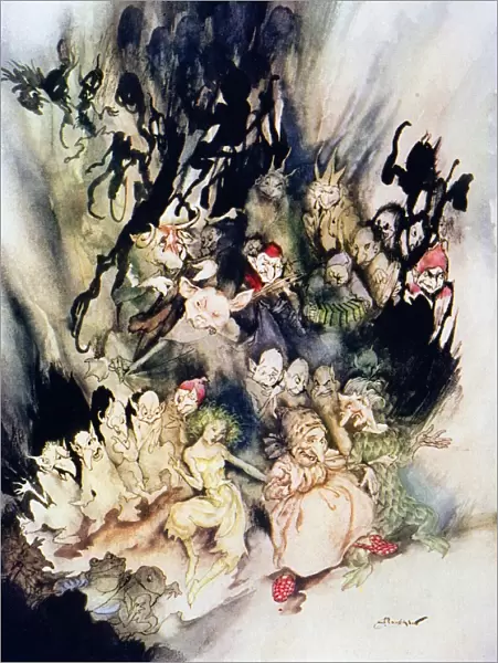 The Dance of the Trolls. Illustration by Arthur Rackham (1867-1939) for an edition of Henrik Ibsens Peer Gynt