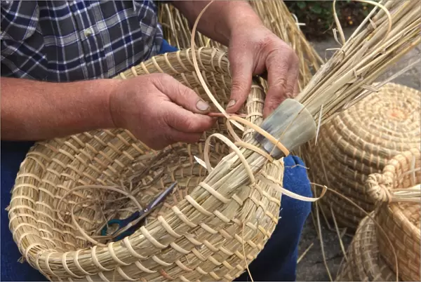 Bee-Skeps. David Chubb making Bee-Skeps on his farm in the Cotswolds